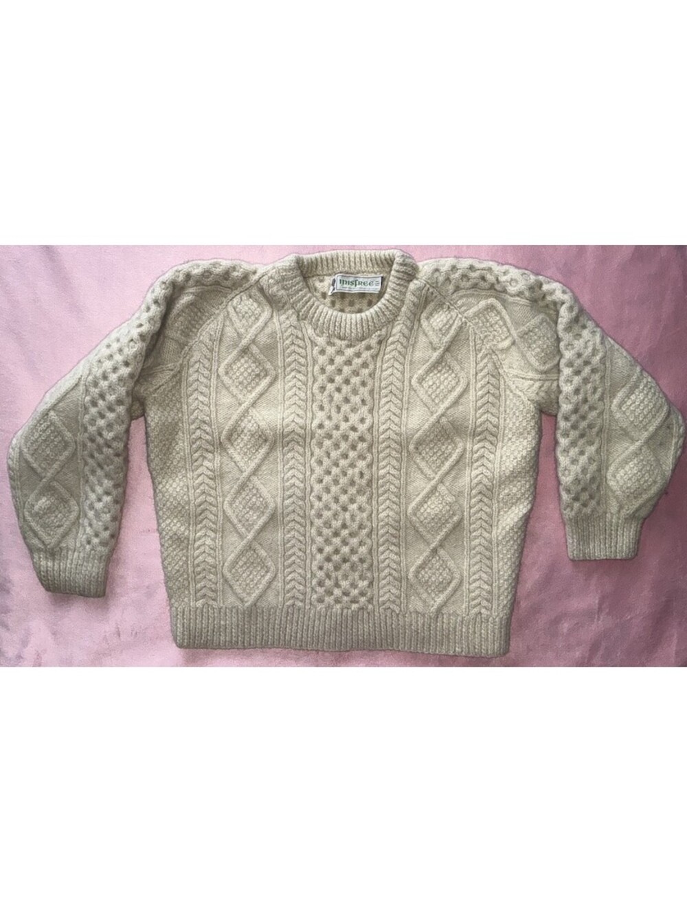 INISFREE Ireland Pure New Wool Cable Hand Knitted Cream Woman’s M/L